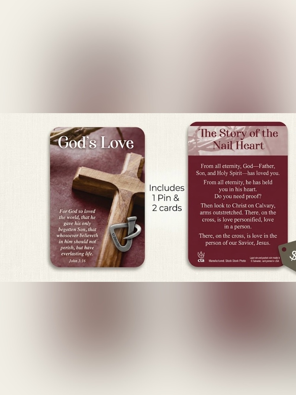 Title: CTA "The Story of the Nail Heart" Lapel Pin & Prayer Card - NWT Brand New